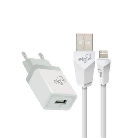 Kit Carregador De Parede Universal ELG 1 Saida Usb KT510WC Branco