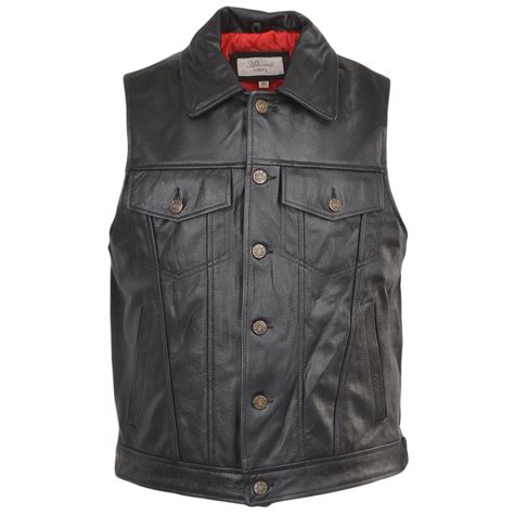 Four Pocket Sleeveless Leather Biker Jacket Black Crusader