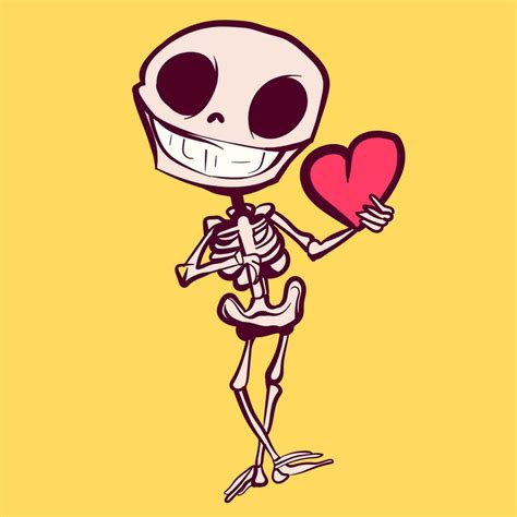 Digital Art Of A Smiling Skeleton Cartoon Holding A Heart Mascot