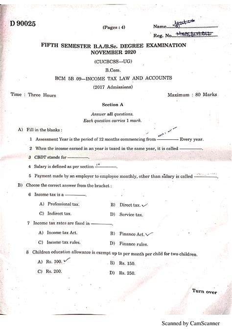 Fifth Semester Bcom Income Tax Calicut University Income Tax In India