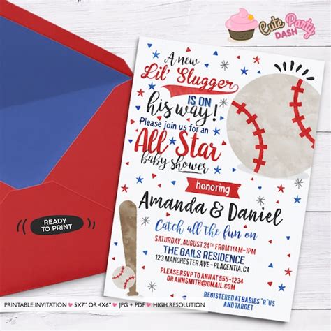 Baseball Baby Shower Invitation Baseball Co Ed Baby Shower Etsy