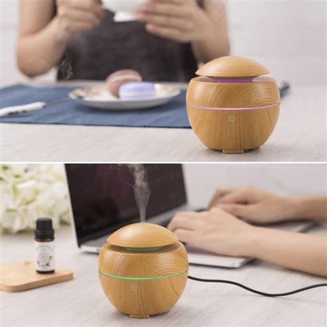 Mini USB Ultrasonic Air Humidifier Purifier Wood Aroma Essential Oil