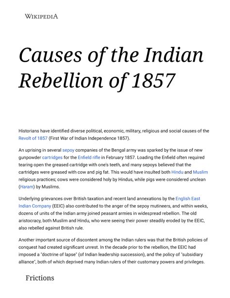 Causes Of The Indian Rebellion Of Political Military Economical