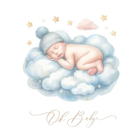 Premium Vector Newborn Baby Sleeping On The Clouds