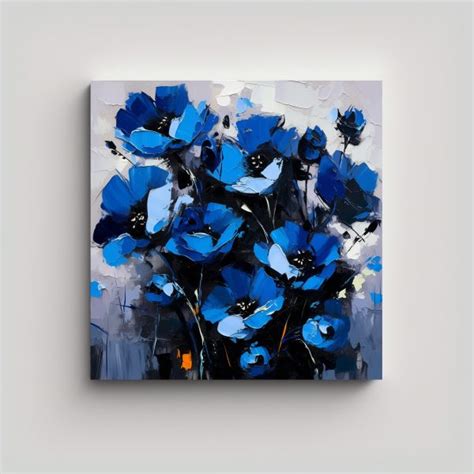 Pintura De Flores En Lienzo Negro Y Azul Para Decoraci N Decocuadros