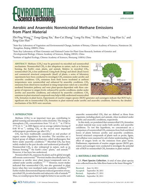 Pdf Aerobic And Anaerobic Nonmicrobial Methane Emissions From Plant