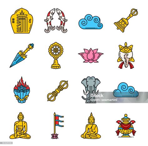 Buddhistische Religion Symbole Und Symbole Stock Vektor Art Und Mehr