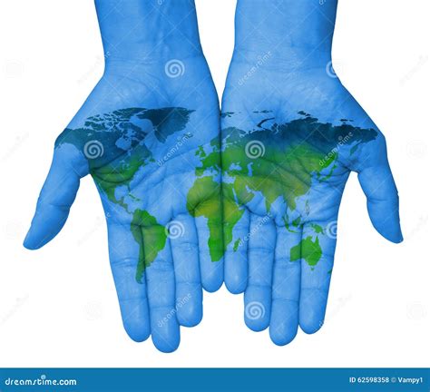 Hands With World Map Map Of The World Drawn Stock Illustration