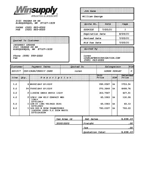 Quote 4332 Sierra Irrigation