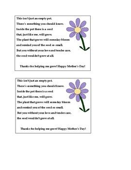 Mother's Day Flower Pot Poem by Kristina Basil | TpT