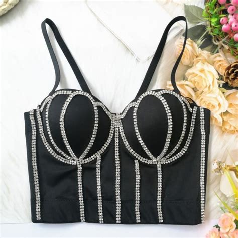 Irene Tinnie Sexy Strass Bustier Corset Push Up Night Club Bralette