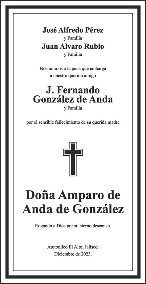 María Amparo de Anda de González Obituario Esquela