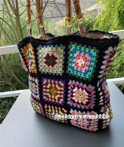 Borsa Crochet Nonna Quadrata Piastrelle Mattonelle Granny Square