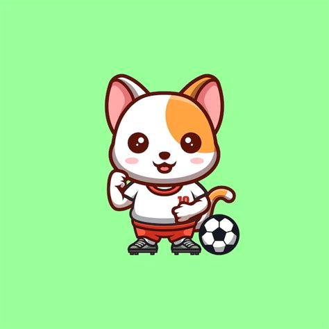 Premium Vector White Cat Football Cute Creative Kawaii Cartoon Mascot Logo