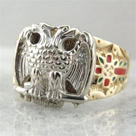 Vintage 32nd Degree Masonic Ring With Red Cross Emblem Double Eagle