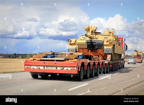 Exceptional Load Transport Of Us Army M1 Abrams Military Tank In