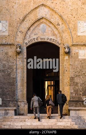 Main Entrance To Gothic Palazzo Salimbeni Headquarters Of Banca Monte