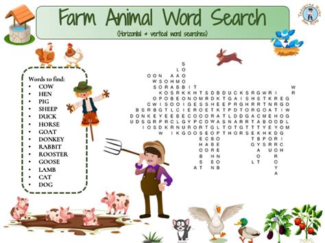 Farm Animal Word Search - Free Printable Puzzle PDF - Treasure hunt 4 Kids