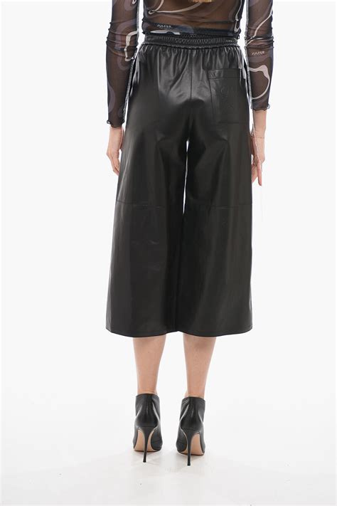 Loewe Leather Gaucho Pants With Embossed Logo Women Glamood Outlet