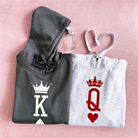 Bluzy Dla Par KING QUEEN Symbole Talia Kart Z Kapturem Kangurki Dla