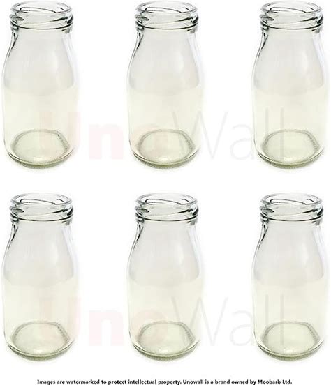 Unowall Set Of 6 Classic Mini Glass Milk Bottles Funky Retro Design Great For Weddings Bbq