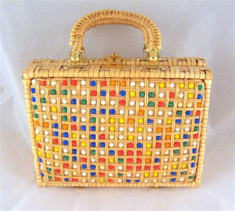 Vintage Wicker Purse Plastic Beaded Handbag Primary Color Etsy Vintage Purses Retro Purse