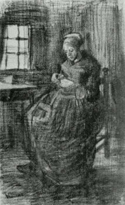 Kunstreproduktionen Interieur Mit Bauern Frau Sewing 1885 Von Vincent