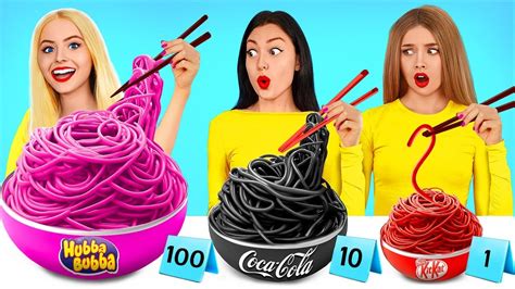 100 Layers Food Challenge 1 VS 100 Layers Of Chocolate Vs Bubble Gum