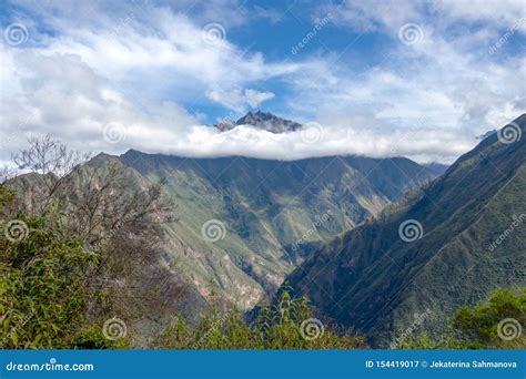 Morning Landscape With Peruvian Andes Mountains Peaks Covered With