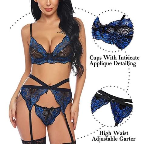 YONGHS FR Ensemble Lingerie Sexy Femme Dentelle Sous vêtement Porte jaretelle Nusiette S XXL