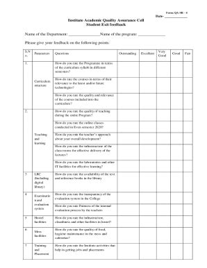 Fillable Online Feedback Forms Internal Quality Assurance Cell Fax