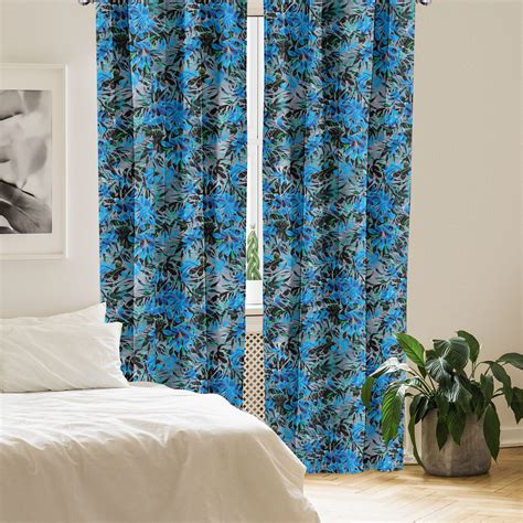 East Urban Home Floral Curtains Bluish Watercolor Flowers Pair Of