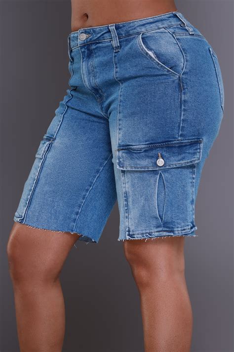 Center Of Attention Denim Cargo Shorts Medium Wash Swank A Posh