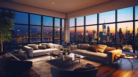 Premium Photo Luxury Apartment Skyline City View Penthouse Living