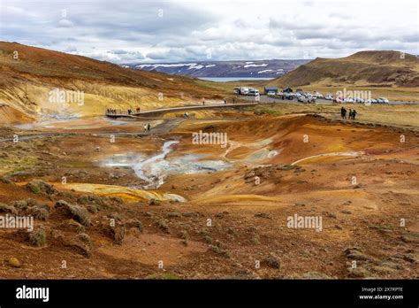 Seltun Geothermal Area In Krysuvik With Steaming Hot Springs Yellow
