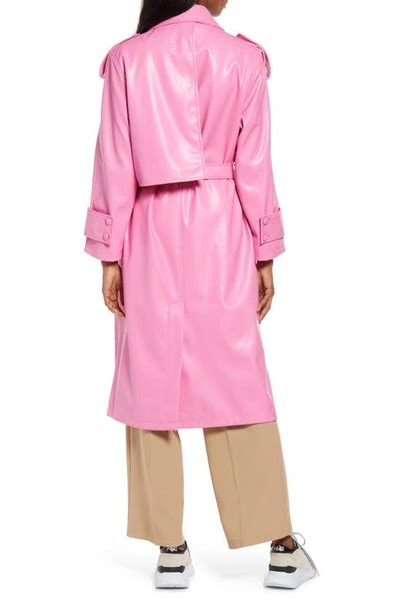 Amy Lynn Faux Leather Trench Coat In Pink Modesens