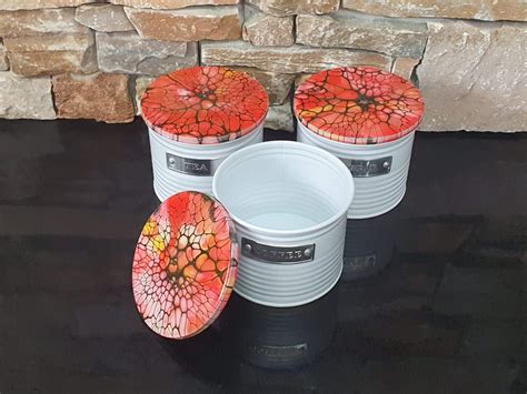 Hot Rocks Piece Tea Coffee Sugar Tin Canister Gift Set Dasuze Art