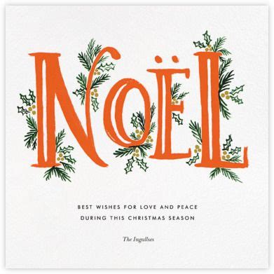 An Orange Noel Christmas Card With Pine Branches