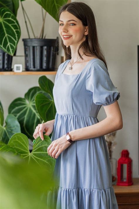 BNWT ACW Sleeve Drop Hem Tier Maxi Dress In Stone Blue Women S Fashion