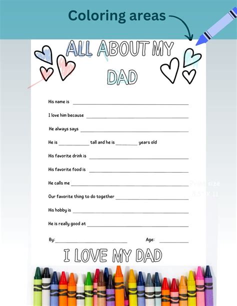 All About Dad Questionnaire Printable Fathers Day T From Kids