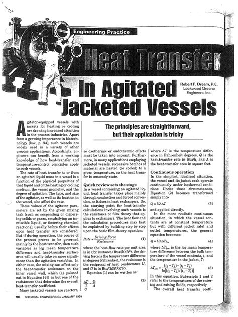 Heat Transfer in Agitated Jacketed Vessels | PDF