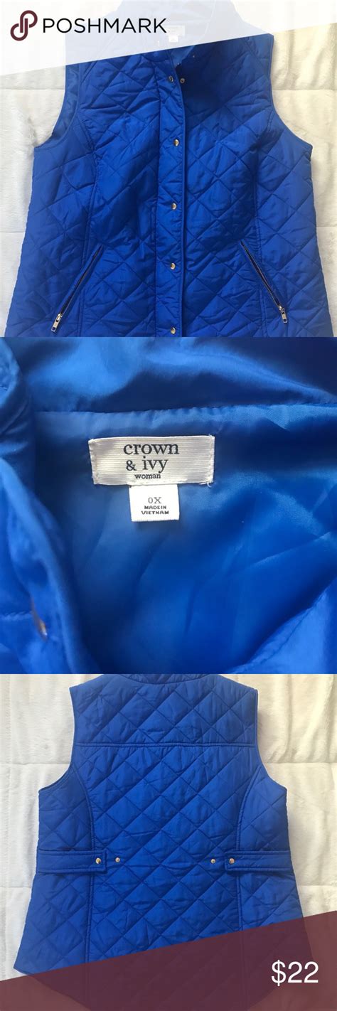 Crown And Ivy Blue Quilted Puffer Vest Size 0x Quilted Puffer Vest Puffer Vest Clothes Design