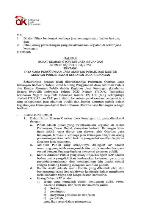 Surat Edaran Otoritas Jasa Keuangan No Seojk Tahun