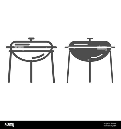 Bbq Outdoor Grill Line And Solid Icon Camping Equipment Concept