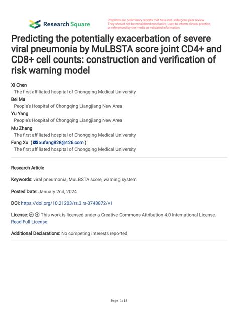 Pdf Predicting The Potentially Exacerbation Of Severe Viral Pneumonia