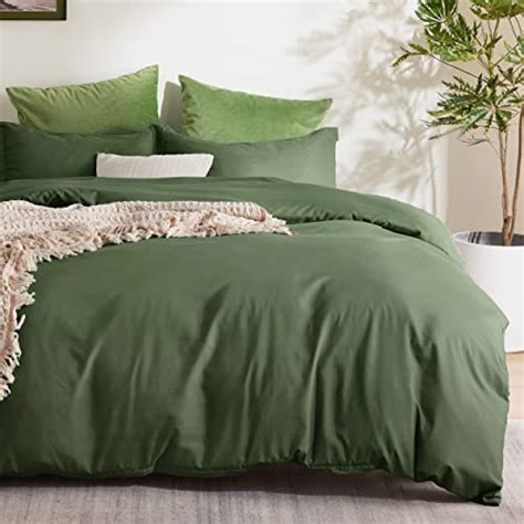 Bedsure Olive Green Duvet Cover Queen Size Soft Double Brushed Duvet