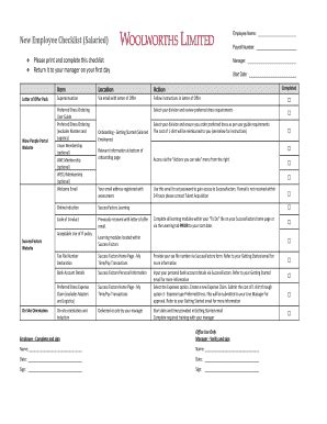 Fillable Online New Employee Checklist Salaried Fax Email Print Pdffiller