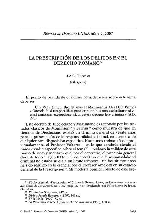 PDF La prescripción de los delitos en el Derecho Romano