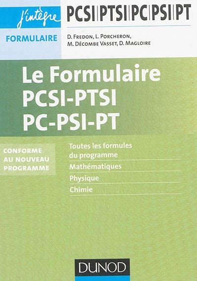 Le Formulaire Pcsi Ptsi Pc Psi Pt Toutes Les Formules Du Progra By