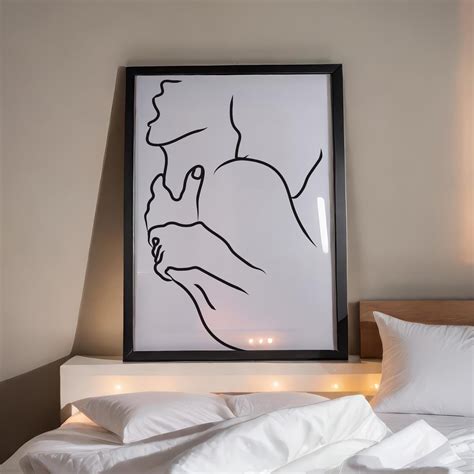 Shoulder Kiss Intimacy Sex Erotic Line Art Minimalism Black And White Sexy Art Wall Decor